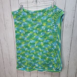 New Handmade Cotton Crochet Afghan Throw Blanket Size 44 X 56 Blue Green.